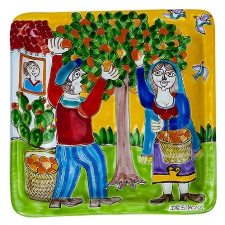 Squared Plate 24x24 DS Orange Harvesting  de simone pottery