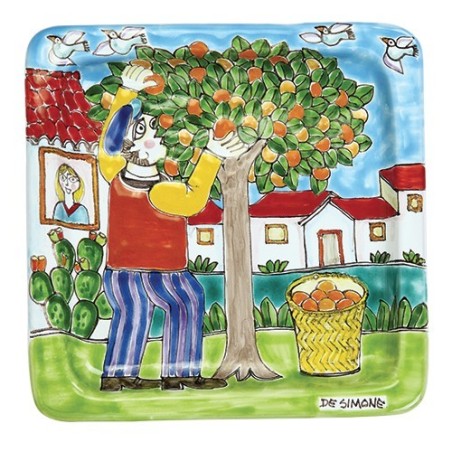 Squared Plate Harvesting of Oranges de simone pottery 20x20 DS 31