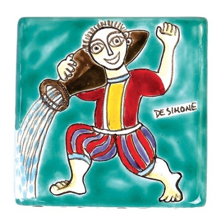Ceramic wall tile zodiac sign Aquarius de simone pottery