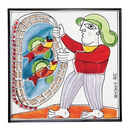 Ceramic Wall Tile Folk Fisherman De Simone Pottery PI297FK-09G