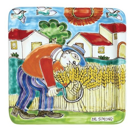 Squared Plate Grain Harvesting De Simone pottery 20x20 DS 12