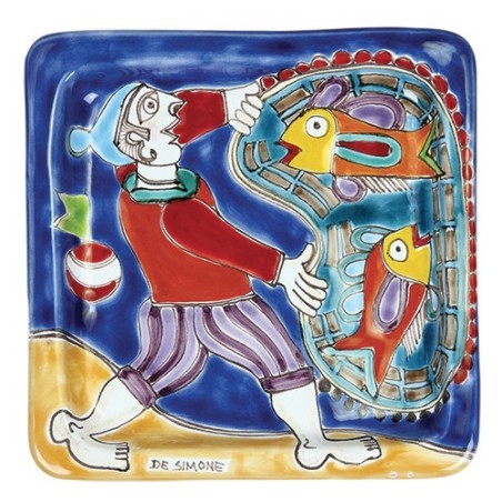 Squared Plate Fisherman De Simone Pottery 20x20 DS 27