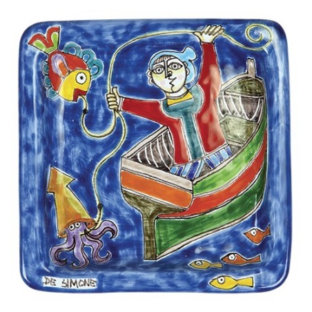 Squared Plate Fisherman de simone pottery 20x20 DS 29