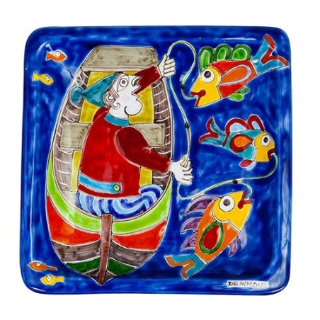 Squared Plate Fisherman de simone pottery 20x20 DS 05