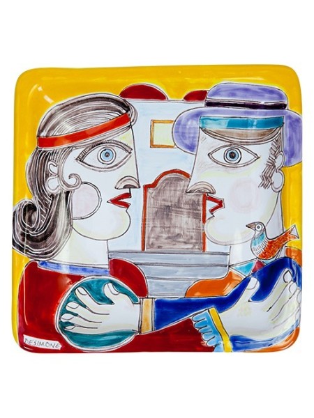Ceramic handmade sicilian Squared Plate hug 24x24 DS 09
