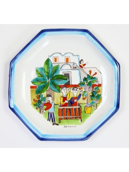 Piatto Ottagonale Folk POTFK-2 ceramiche de simone raccolta dell'uva