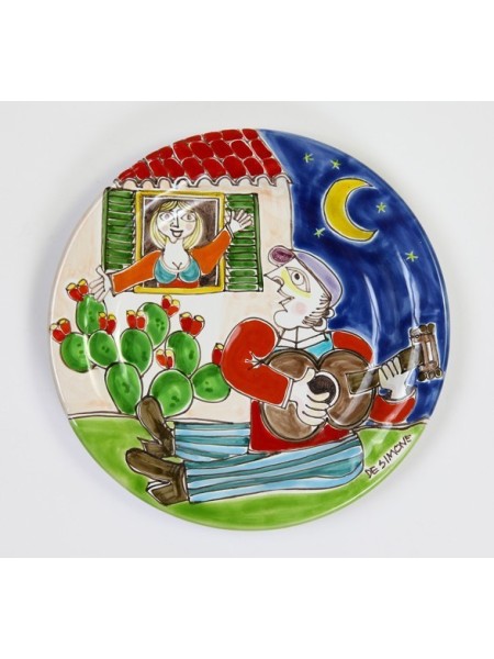sicilian ceramic handmade Circular Plate serenade de simone pottery DS 18 cm PT18DS-11