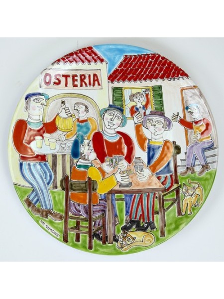 Handmade sicilian Circular Plate DS 35 cm Briscola in Osteria de simone pottery