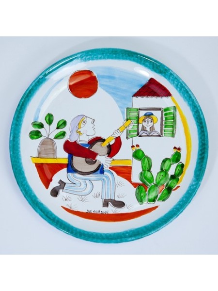 Handmade sicilian Ceramic Round Plate 30 cm Folk Serenade PT30FK-02