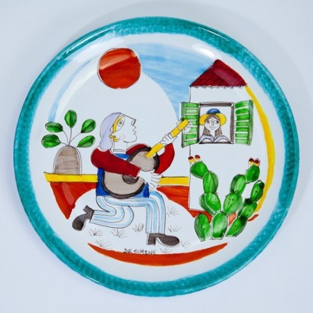Handmade sicilian Ceramic Round Plate 30 cm Folk Serenade PT30FK-02