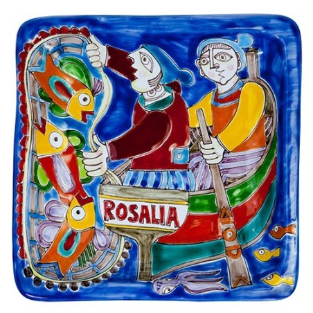 Squared Plate 24x24 DS 23 de simone pottery fishermen