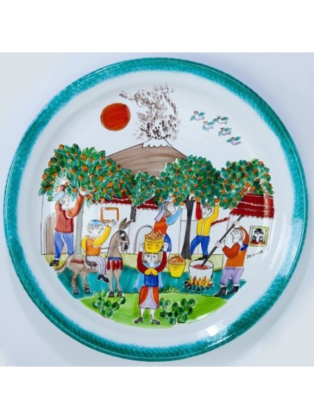 Round Plate Folk Orange Harvesting PT45FK de simone pottery