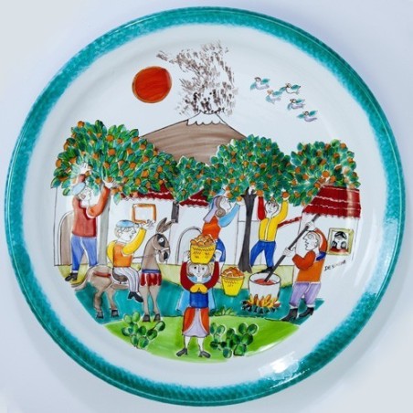 Round Plate Folk Orange Harvesting PT45FK de simone pottery