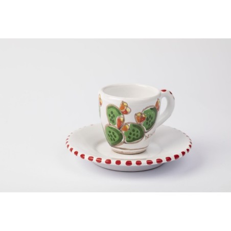 Ceramic Coffee Cup with Saucer Pricly Pear desimone pottery Folk TZZ56FC
