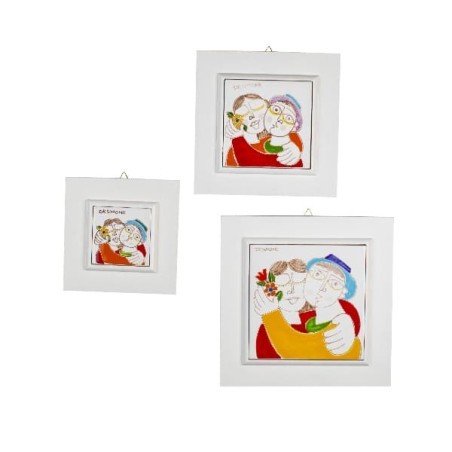 Sicilian ceramic framed tile lovers de simone pottery PI297CL white