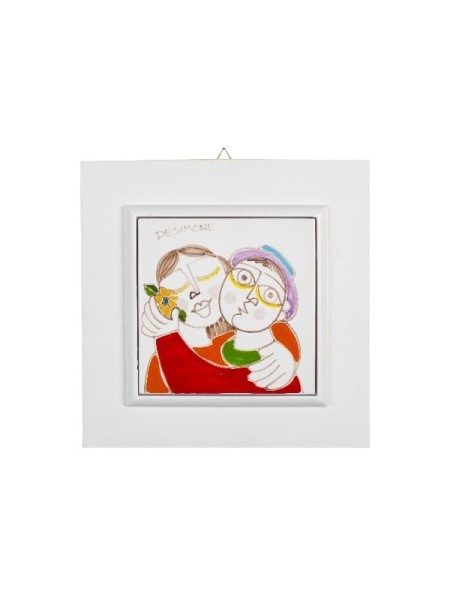 Ceramic framed tile lovers de simone pottery PI297CL white