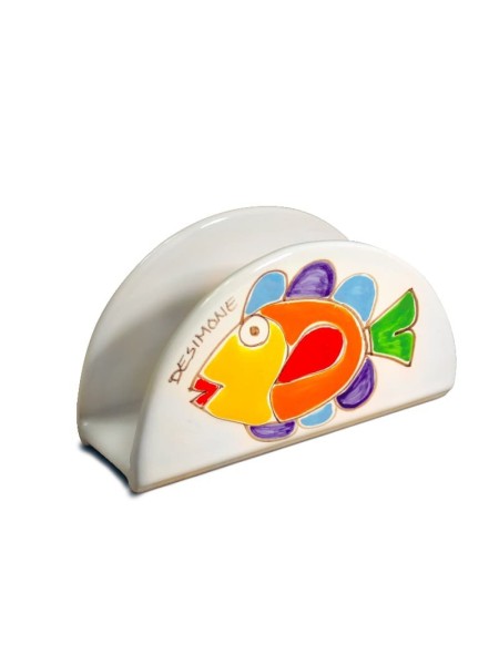 Sicilian ceramic handmade napkin ring half-moon Folk Fish de simone pottery