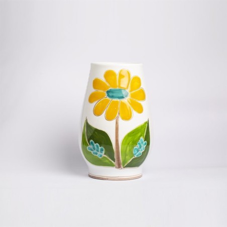 Round Vase Folk daisy Flowers VS558FK sicilian de simone pottery