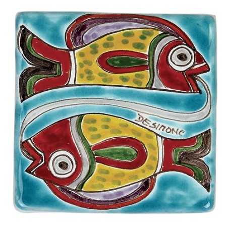 Ceramic wall tile zodiac sign Pisces de simone pottery