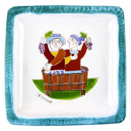 Sicilian handmade ceramic Square Plate grape harvest de simone pottery Folk PQFK-1