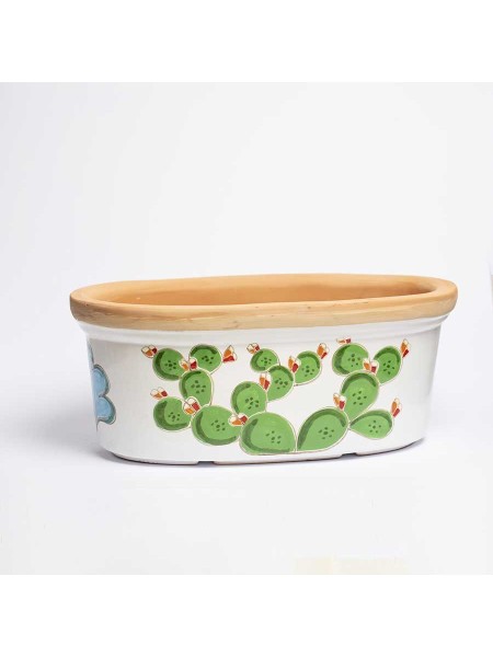 Ceramic oval Planter Folk Pricly Pear VSPO819FK-FC