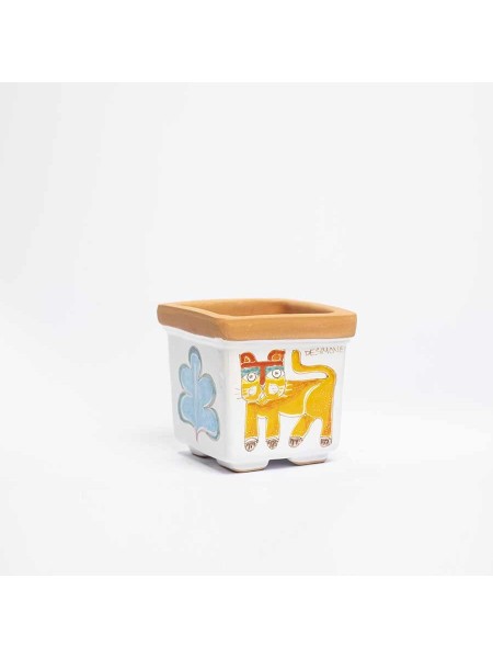 Vaso Porta Pianta Folk gatto ceramiche de simone VSPQGT