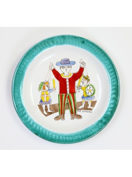 Sicilian puppets handmade ceramic round Plate de simone pottery Folk PTFK-8