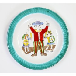 Sicilian puppets handmade ceramic round Plate de simone pottery Folk PTFK-8