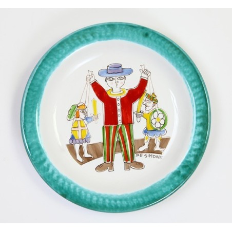 Piatto Tondo fatto a mano pupi siciliani ceramiche de simone Folk PTFK-8