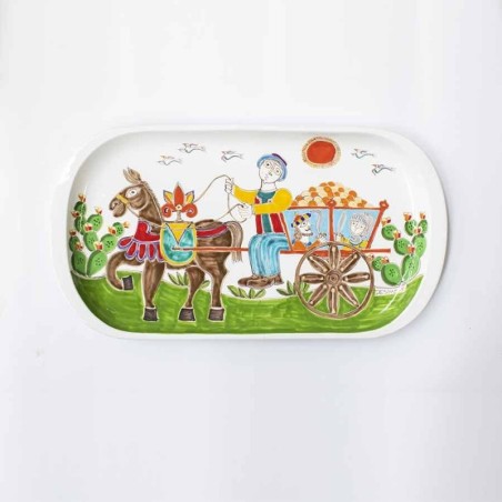 Handmade ceramic sicilian Rectangular Tray Folk VSS70FKE de simone pottery