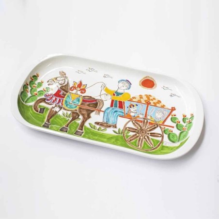 Handmade ceramic Rectangular Tray Folk VSS70FKE de simone sicilian pottery