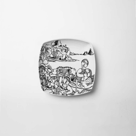 Piatto Quadro Bianco e Nero Aci Castello porcellana ceramiche de simone