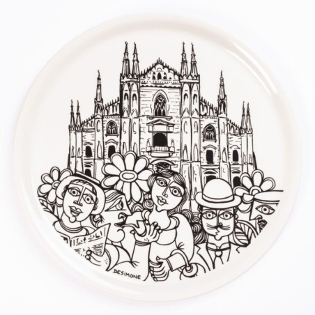 porcelain rounded plate de simone pottery white black Milano