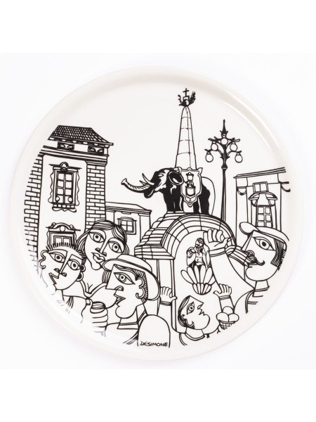 porcelain rounded plate de simone pottery white black Catania