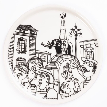 porcelain rounded plate de simone pottery white black Catania