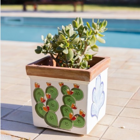 Vaso siciliano Porta Pianta fico d'india ceramiche de simone Folk VSPQFC