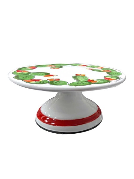 Sicilian handmade Ceramic flat cake stand Prickly Pear de simone pottery