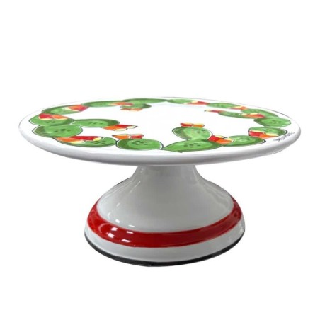 Sicilian handmade Ceramic flat cake stand Prickly Pear de simone pottery