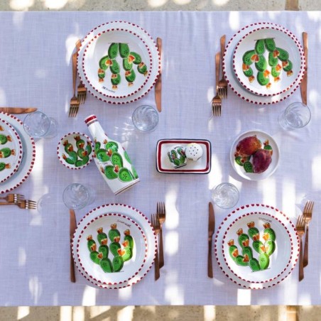 Round Plate Prickly Pear PTFC de simone pottery mise en place