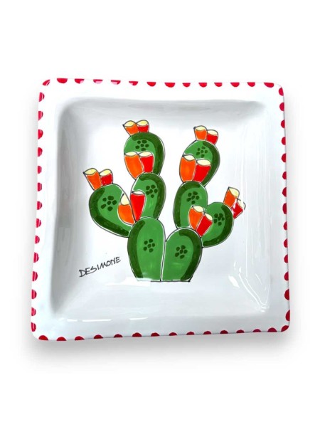 Handmade sicilian square Plate Folk Prickly Pear PQFKFC de simone pottery
