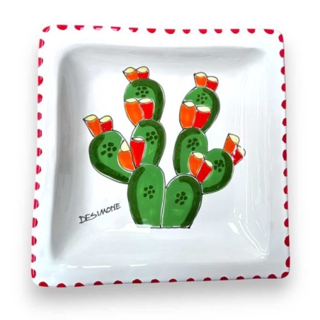 Handmade sicilian square Plate Folk Prickly Pear PQFKFC de simone pottery