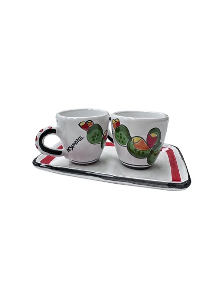 Set Tazzine da caffè con Vassoio Fichi d'India Folk Ceramiche De Simone
