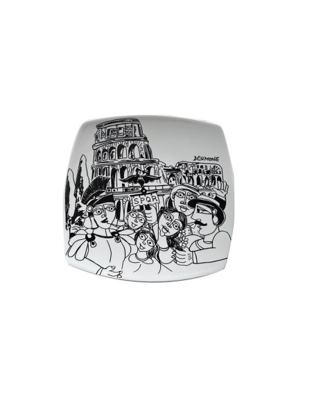 Handmade sicilian Squared Plate Rome De Simone Pottery