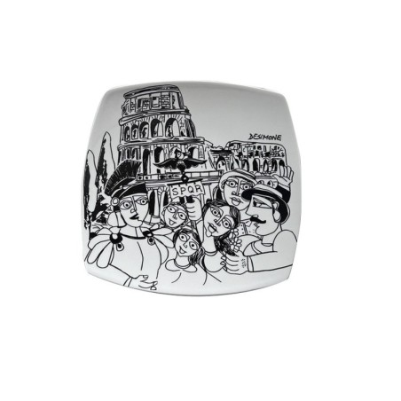 Handmade sicilian Squared Plate Rome De Simone Pottery