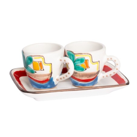 Coffee Cups with Tray Set Dammusi de simone pottery