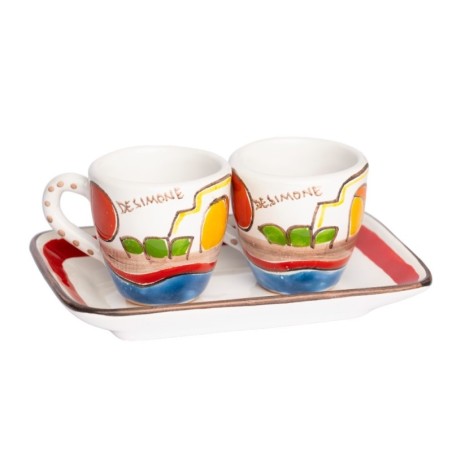 Sicilian handmade Coffee Cups with Tray Set Dammusi