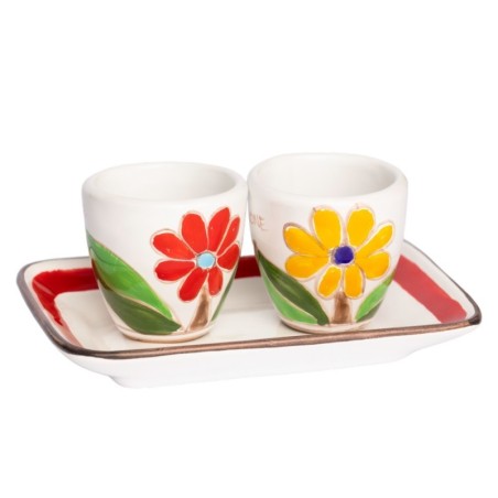 Handmade Sicilian Ceramic Coffee Cups with Tray Set Daisy Folk De Simone Pottery