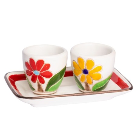 Handmade Sicilian Coffee Cups with Tray Set Daisy Folk De Simone Pottery