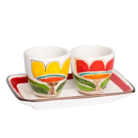Set Tazzine da caffè realizzate a mano con Vassoio Tulipani