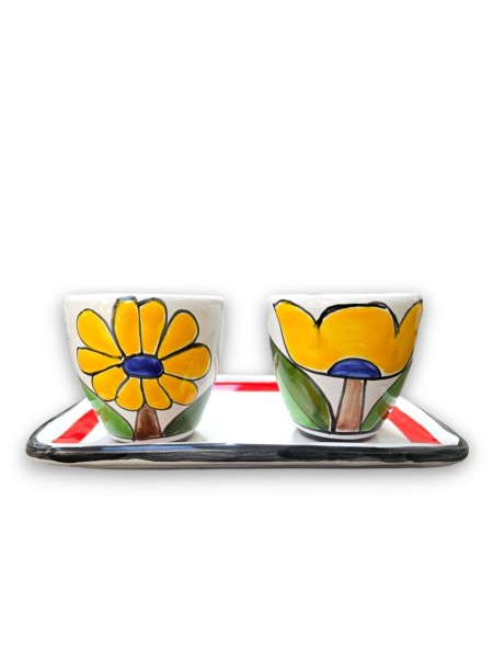 Handmade Ceramic Coffee Cups with Tray Set Daisy Tulip desimone pottery